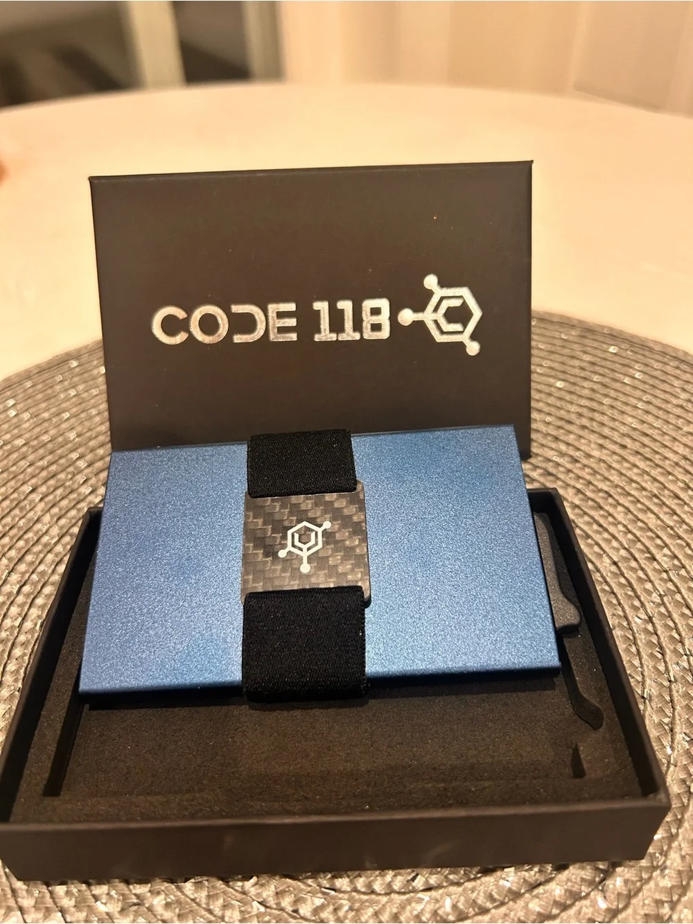 Pacific Blue CODE 118 Minimalist Wallet RFID Card w elastic strap
